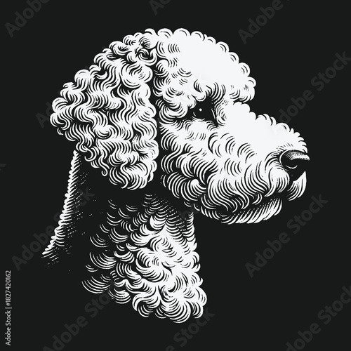 Elegant Poodle Dog Head Profile Engraving Illustration.