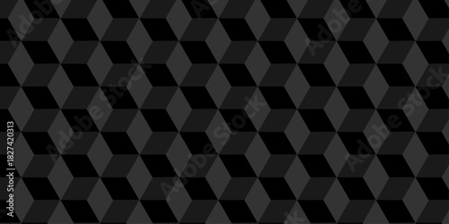 Cube structure wall vector box black square grid vintage. Modern cube wallpaper decoration tiles and mosaic seamless pattern.	