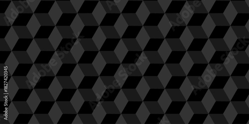 Cube structure wall vector box black square grid vintage. Modern cube wallpaper decoration tiles and mosaic seamless pattern.	