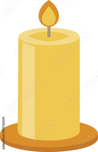 A simple illustration of a lit yellow candle on a brown base