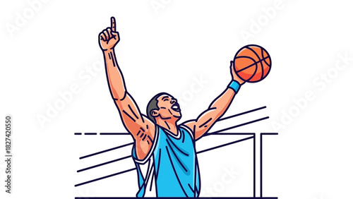 Basketball player celebrating a victory with a ball in hand.