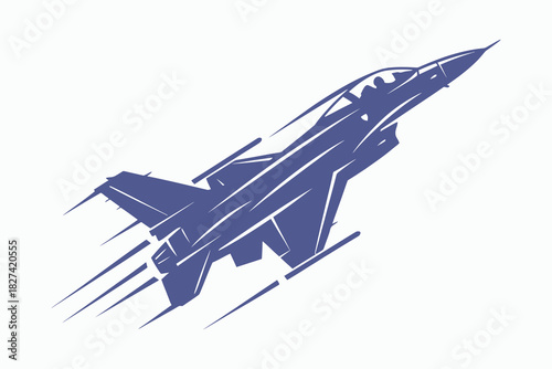 Blue fighter jet ascending with motion trails airplane