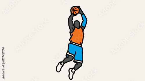 Illustration of a basketball player jumping to shoot the ball.