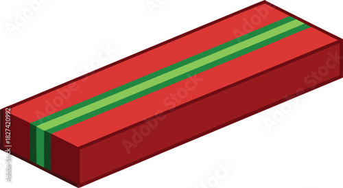 Red gift box with green ribbon on white background