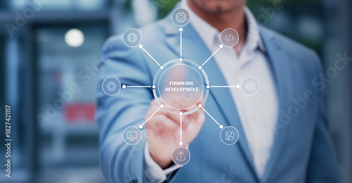 Quadro su tela Business Professional Using Futuristic Firmware Development Interface Showcasing