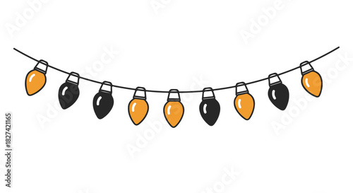 Simple black and orange Halloween string lights decoration element for party invitation design template isolated PNG with Transparent Background