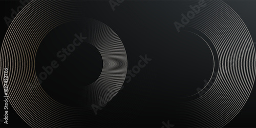 Abstract gold circle lines on dark background. Geometric stripe line art design. Modern luxury template. Suit for presentation, banner, cover, web. vector illustration, eps10