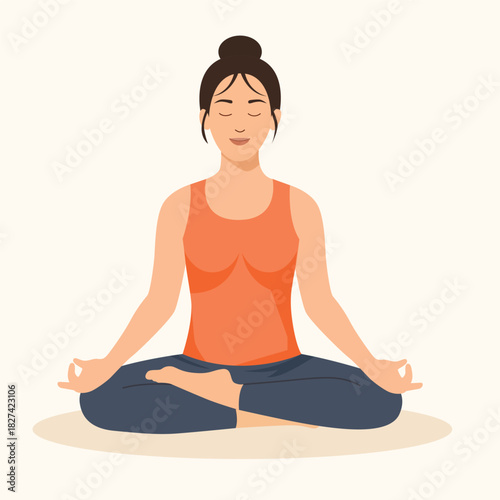 Lady sitting cross-legged in meditative pose with closed eyes and mudra hand gesture