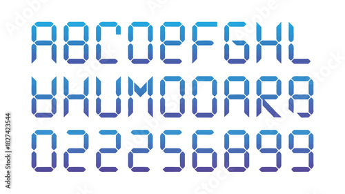 Digital Display Font A Bold, Modern Alphabet and Number Set with a Gradient Color Scheme