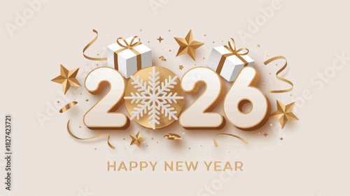 Elegant 2026 Happy New Year Illustration with Gold Accents Festive Celebration Background Design