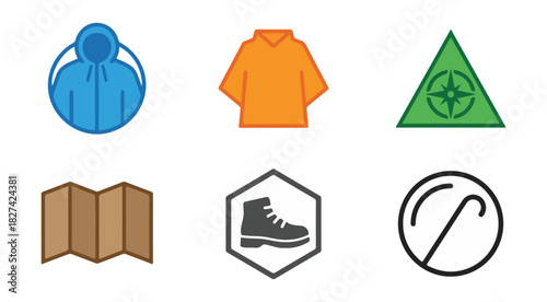 Outdoor adventure equipment and symbols set vector illustration