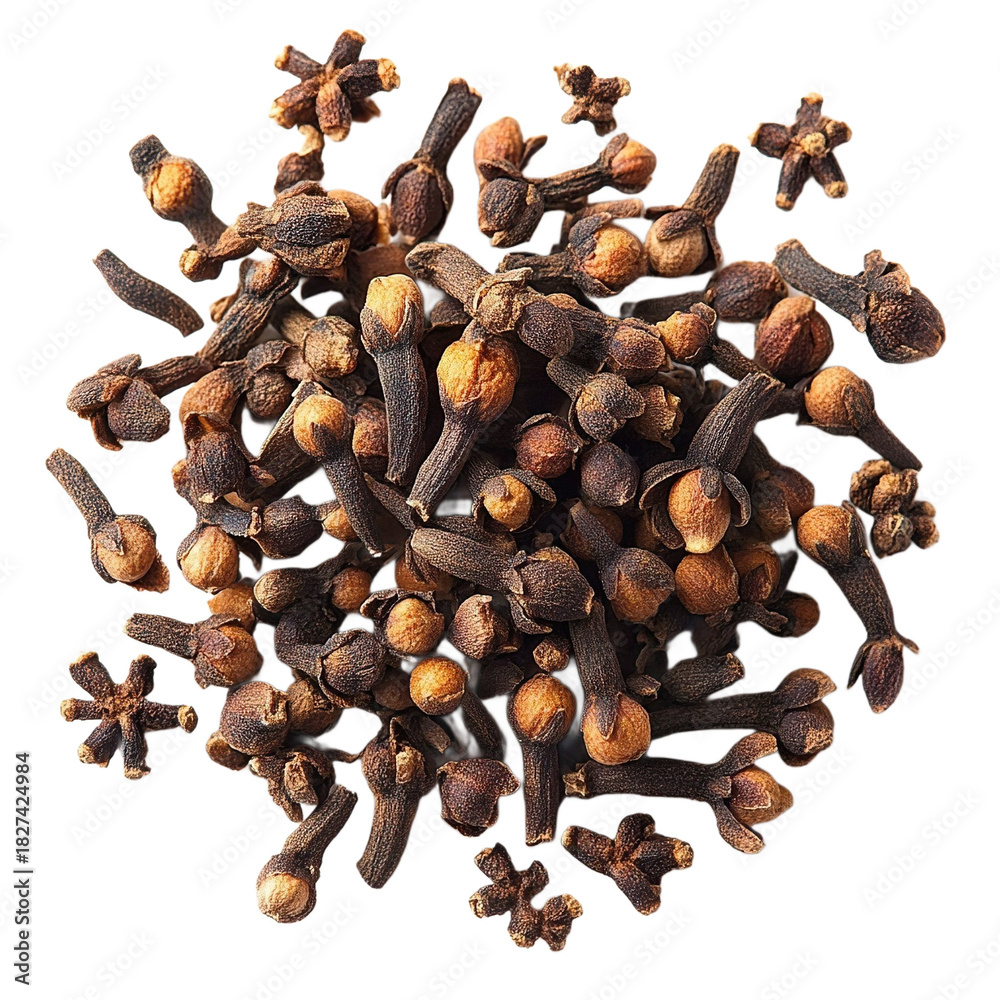 Obraz premium Whole Cloves Top View Studio Shot Isolated White Transparent Background