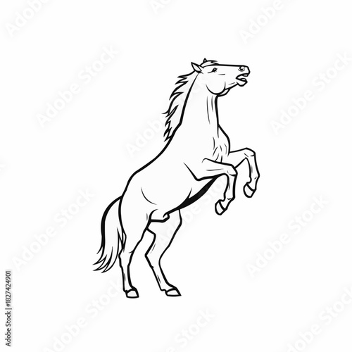 Rearing Horse Illustration - Majestic Stallion in Black and White Outline.