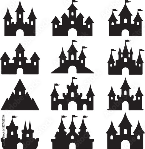 Collection of fairy tale castle silhouettes in vector format art