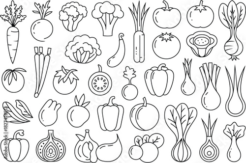 Outline Icons of Various Vegetables carrot onion