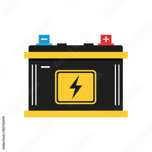 Car battery flat design icon illustration representing automotive power, electrical energy storage, vehicle maintenance, and energy solutions. modern minimalist symbol of starting power.