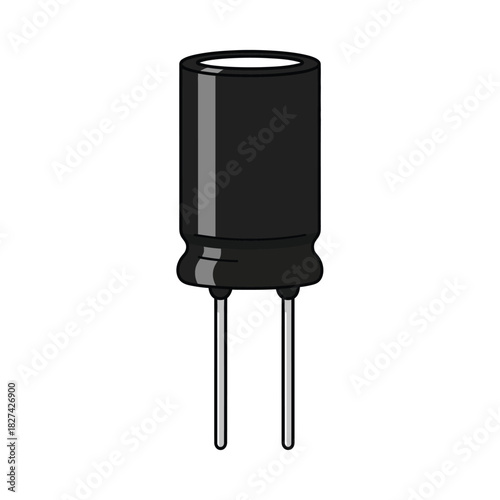 Electrolytic capacitor isolated on a white background, a common electronic component for circuits, energy storage, filtering, and power supply stabilization.