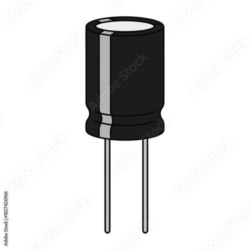 Electrolytic capacitor vector illustration, an essential electronic component used in various circuits for energy storage, filtering, and timing applications, isolated on white background