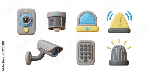 Security system icons set surveillance equipment symbols alarm and camera illustrations