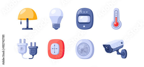 Smart home icons collection lamp bulb sensor thermostat camera symbols