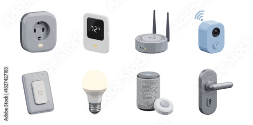 Smart home devices isolated against black background