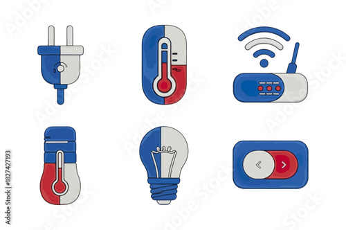 Smart home icons set electric plug thermostat bulb router and switch