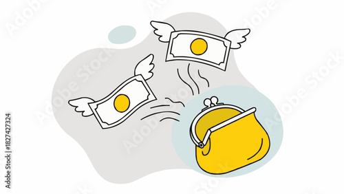 Emptying Wallet Showing Money Flying Away Depicting Money Troubles and Expenses, Financial Hardship, and Economic Crisis in a Modern Vector Illustration