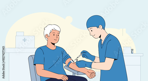 Phlebotomist Drawing a Blood Sample from a Patient's Arm for Laboratory Testing.