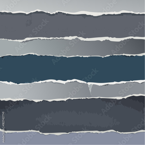 Torn Paper Edges Texture - Realistic Shredded Paper Pieces in Shades of Gray and Blue