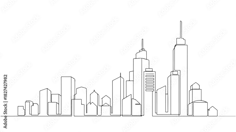 Obraz premium Creative one continuous line art drawing of a cityscape, a simple vector illustration of a modern city skyline for business and architectural concepts
