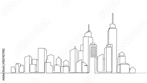 Creative one continuous line art drawing of a cityscape, a simple vector illustration of a modern city skyline for business and architectural concepts