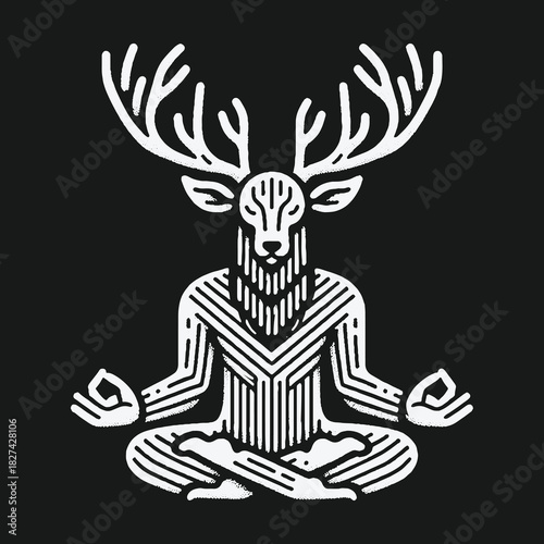 Stylized deer character meditating in a yoga lotus pose.