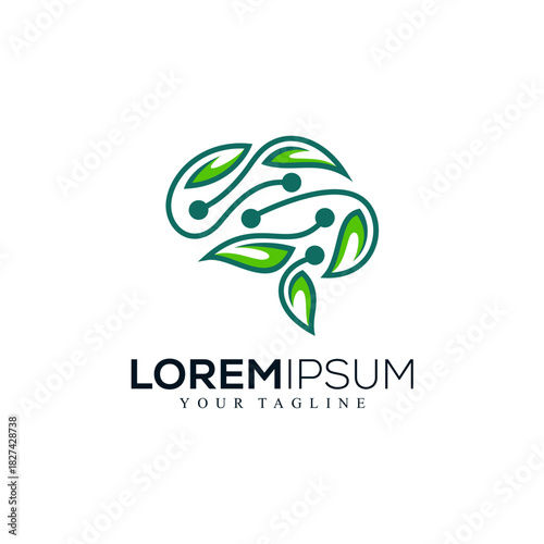 Organic Intelligence Brain Logo with Nature and Technology Elements