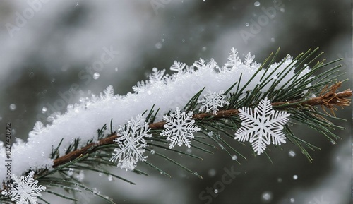 Macro snowflakes on pine needles - ultra realistic
