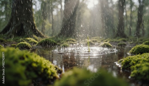 Spring rain on forest moss - ultra realistic
