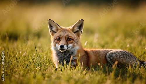 Fox resting on spring grass - ultra realistic