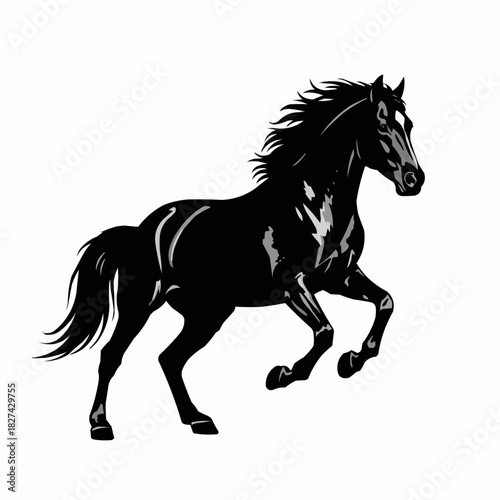 Majestic Black Horse Galloping with Power and Grace.
