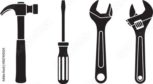 Set of Black Silhouette Hand Tools Icons