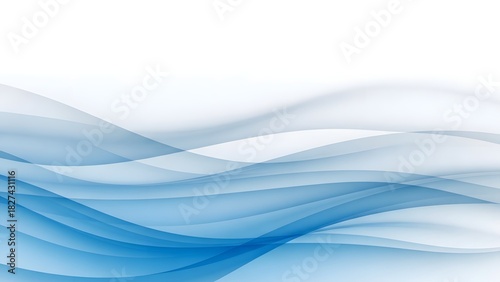Abstract blue wave background with dynamic flowing lines and white space