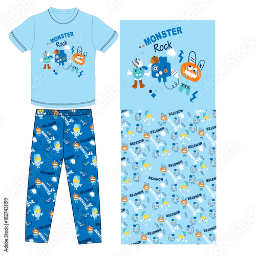 monster rock boy t shirt with pant print 