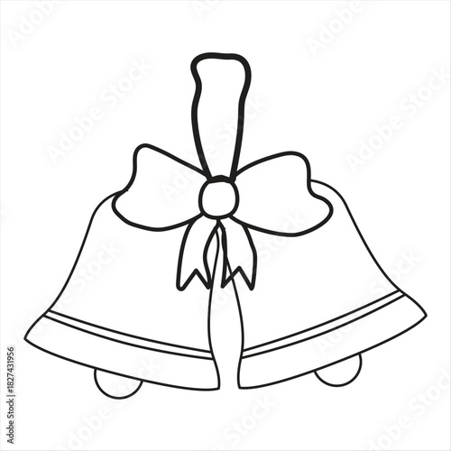 Hand drawn outline of two wedding bells tied with a bow