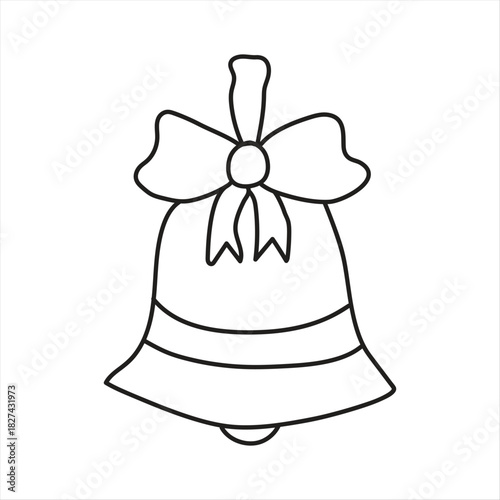 Simple outline drawing of a christmas bell with a bow