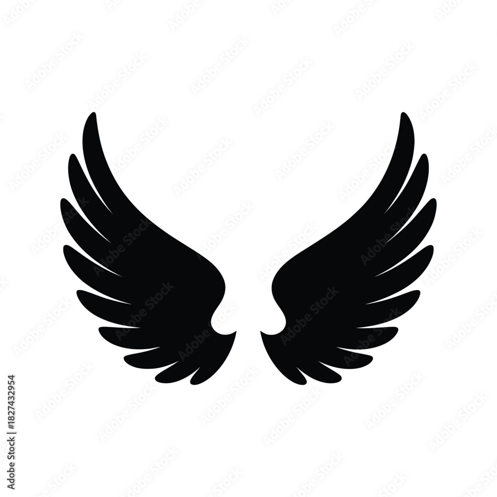 Obraz premium Black silhouette of angel wings on a white background
