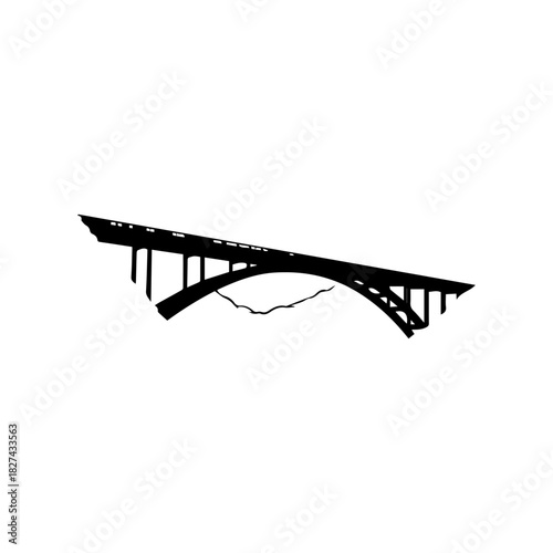 Silhouette of a damaged bridge, showing the effects of structural failure and decay