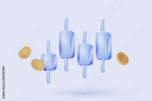 3D stock trading graph report for statistic market in bubble icon. Sell and buy money cash and exchange with finance business, analyzing investment. 3d bank trading icon vector render illustration