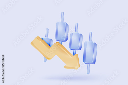 3D stock trading graph report for statistic in bubble icon. Sell and buy money cash and exchange with finance business failure, analyzing investment. 3d bank trading icon vector render illustration