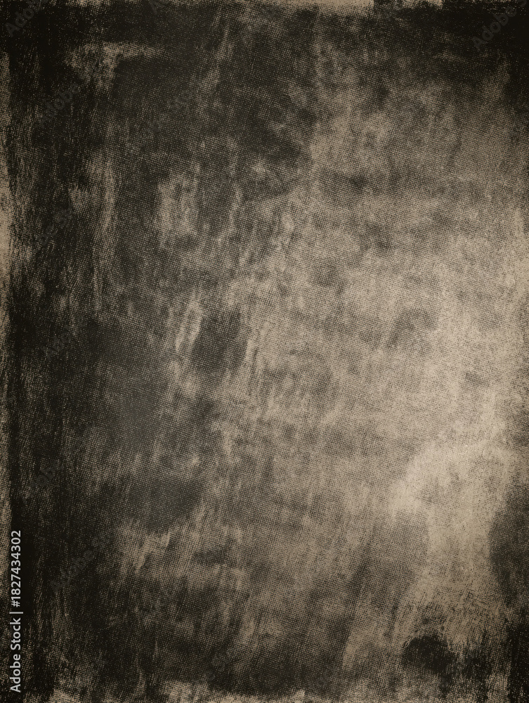 Naklejka premium Distressed canvas background with rough brushwork, charcoal and sepia tones, worn edges — high-detail grungy abstract texture