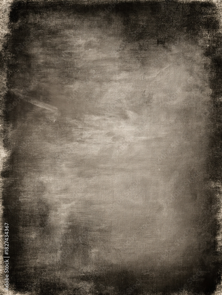 Fototapeta premium Distressed canvas background with rough brushwork, charcoal and sepia tones, worn edges — high-detail grungy abstract texture