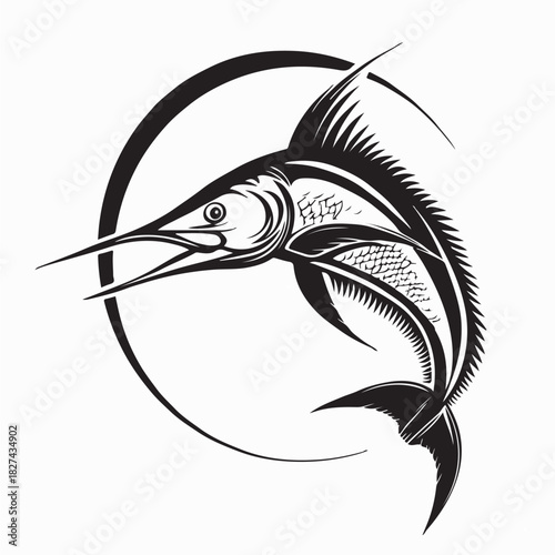 Elegant Marlin Fish Graphic Logo Vector on white background