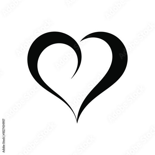Elegant black heart symbol with flowing lines